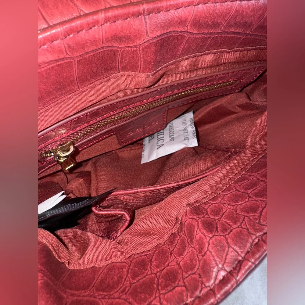 ‼️Sold‼️ Michelle Mini Saddle Red Croc-Embossed Chain Shoulder Bag-New With Tags - Picture 11 of 16